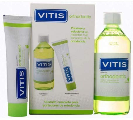 VITIS ORTHODONTIC. Pack: incluye pasta dentifrica 100 ml + colutorio 500 ml. Cuidado completo para portadores de ortodoncia.