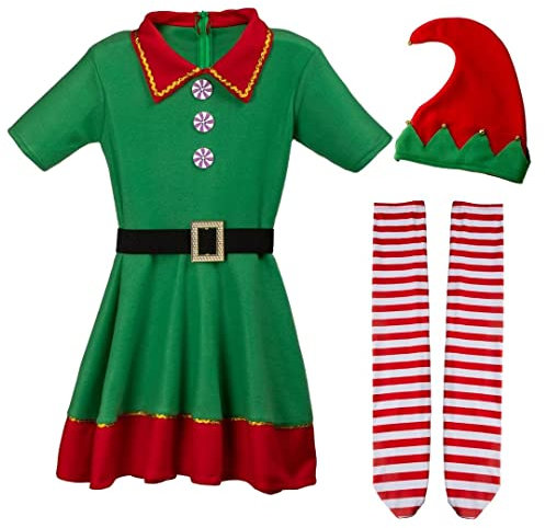 AudMsier Vestiti Da Elfo Festivo Set Cappello Da Elfo Camicia Pantaloni Vestito Da Carnevale Di Natale Cosplay Uomo Donna Adulto (Donna, L)