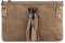 ITALYSHOP24 Made in Italy Damen Leder Clutch Tasche Wildleder Handtasche Umhängetasche Ledertasche Schultertasche Beuteltasche Fransen Cross-Over (Taupe), ca.: 24x16 (BxH)