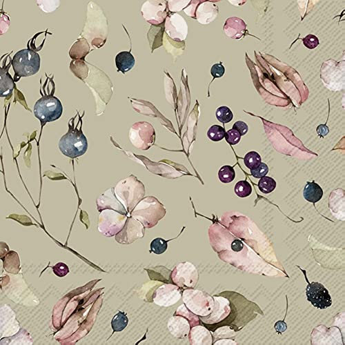 IHR Ideal Home Range - Papierservietten AURELIA linen 20 St. Cocktail-Servietten herbstfarben Herbstblumen 25 cm x 25 cm
