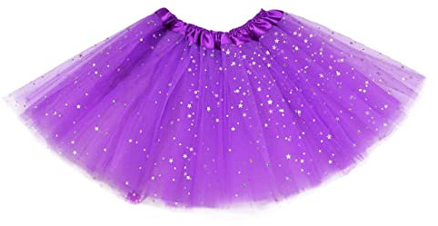 Msrlassn Gonna Tutu Donna Classico Elastico 4 Strati Stelle Paillettes Tutu Gonna in Tulle per Vestito Festa Danza (Viola)