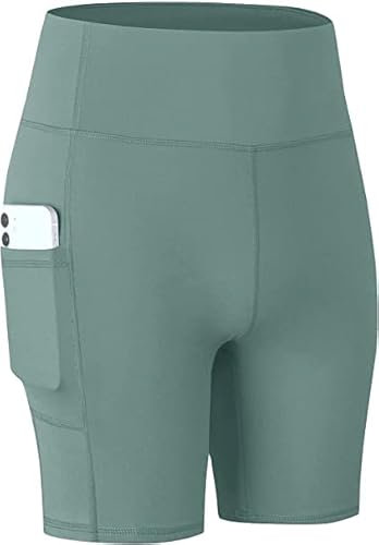 Pantaloncini Sportivi Pantaloncini Biker Donna Estivi Alta Vita Opachi Cycling Allenamento Shorts Pantaloncini Palestra Donna Fitness con Tasche per Gym Running Yoga Leggings Corti (L, Verde)
