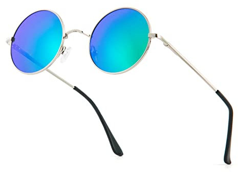 PARTY GO Sonnenbrille für Herren & Damen, UV400, polarisiert, Vintage, klein, rund, Lennon Brille, grün