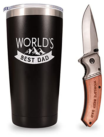 VTIVE Gifts For Dad From Daughter Son Kids, Dad Gifts For Father's Day Birthday Christmas, World's Best Dad Ever 20 OZ Travel Coffee Tumbler & Mug, Present For Father, New Dad Gifts For Men…