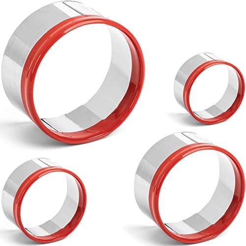 Juego de 4 cortadores redondos de galletas de 2, 3, 4 y 5 pulgadas, cortadores de galletas circulares grandes, cortador de sándwich, diseño único con goma protectora roja