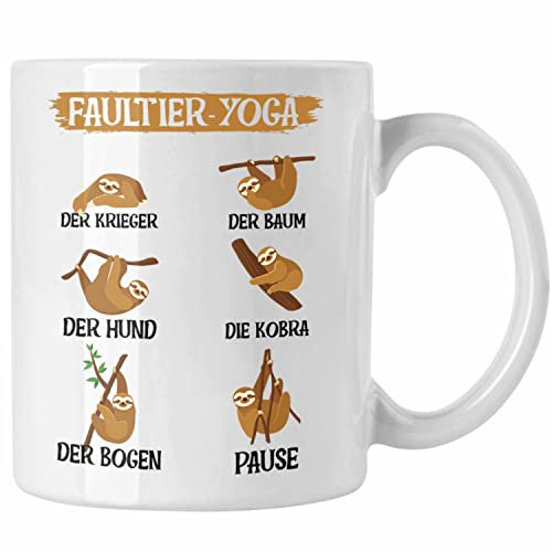 Trendation - Faultier Yoga Tasse Geschenk Lifestyle Yoga Lehererin Lehrer Geschenkidee (Weiß)
