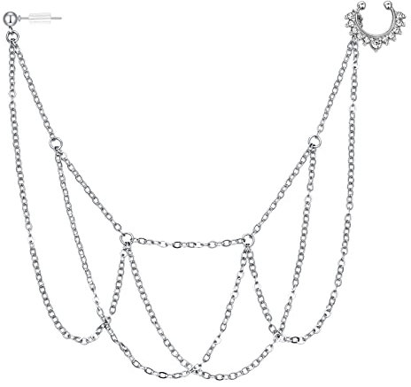 Funseedrr 1pc Acier Chirurgical Faux Piercing Nez Anneau Cerceau Chaîne Faux Septum Nez sans Trou Piercing Bijoux