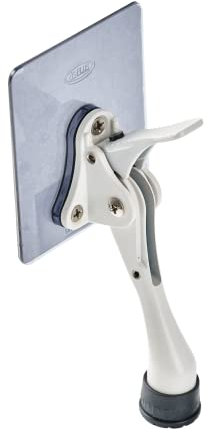 HOME&I No Drilling Kick Down Door Stopper, Large Self Adhesive Screw Bracket,Plate,Commercial Heavy Duty Door Kick Stopper,Height-Adjustable Rubber Foot (White, 4 inch x 1 Pack)