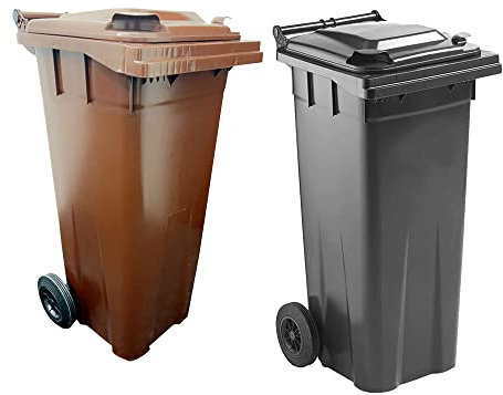 STAR SUPPLIES 140 Litre Coloured Home Office Red, Blue, Green, Yellow, Brown, Grey Compact Sized Indoor Outdoor Wheelie Bins with Rubber Wheels & Lids (BROWN)