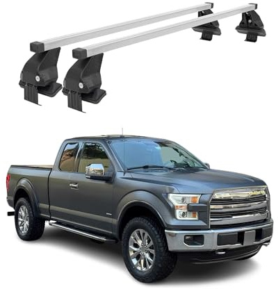 OMAC Menabo Dachträger für Ford F-150 2015-2026 Stahl Silber | DIN 75302:2019 & ISO/PAS 11154:2006 geprüft, Abschließbar, City-Crash-getestet, bis 50 kg Traglast, Querträger, Grundträger