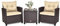 KOMFOTTEU Juego de Muebles de Ratán de Balcón de 3 Piezas, Conjunto de Salón con Mesa de Café y 2 Sillas, Mesa de Terreza con Tapa de Cristal, Sillones con Cojines Extraíble (Cojín Marrón)