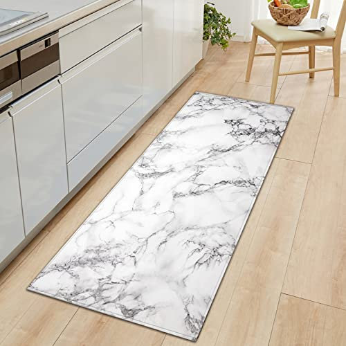 LYFDN Küchenläufer Grauer Marmor Küchenteppich Wasserdicht rutschfest, Teppich Läufer Küchenmatte für Küche Flur Wohnzimmer Schlafzimmer Badezimmer 60 x 180cm