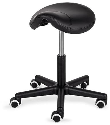 HABYS Rollhocker Lumo, Hocker, Empfangstheke, Sitzhöhenverstellung, Sitzhocker, Arbeitshocker, Bürohocker, Bequemer konturierter Sattelsitz mit 4 cm Schaumstoff (Lumo, Black)