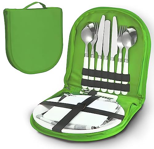 Camping Cutlery Set, Portable Picnic Accessories Kitchen Utensil Set, 13 in 1 Multifunctional Cutlery with Waterproof Storage Bag for Indoor or Outdoor Camping, Picnic, Hiking(Green)