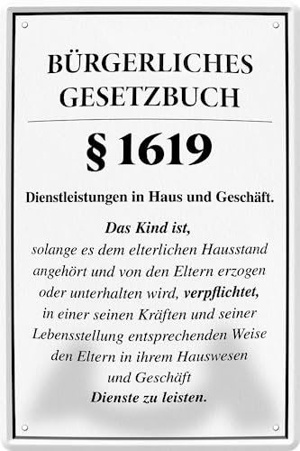 Blechschild ''Bürgerliches Gesetzbuch §1619 Familie'' 20x30cm Geschenk Lustige Sprüche Feier Vintage Retro Geburtstag Deko Party Überraschung Fan Familie Zuhause Eltern Geschwister