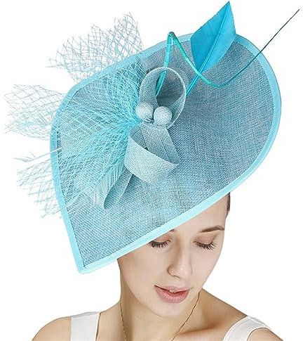 GIBZ Damen Fascinator Hut mit Breiter Krempe Elegant Tea Party Stirnband Pillbox Hüte mit Federn Hochzeits Kopfschmuck, Blau