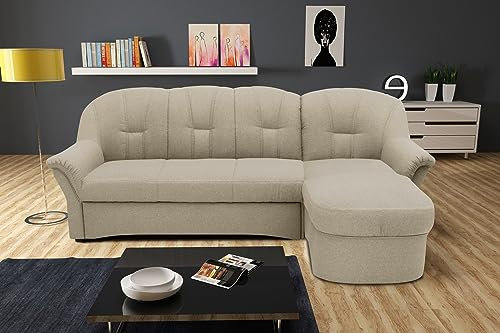 DOMO. collection Ecksofa Puno, kleines Schlafsofa in L-Form mit Longchair, Sofa, Couch, Schlafcouch, Polstermöbel, Eckcouch, 233 x 142 x 84 cm (BxTxH), schlamm (beige)