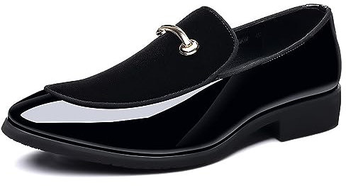 Uomo Formale Affari Scarpe Oxford Casual Slip-on A Punta in Metallo Bottone Tessuto Pelle Verniciata Mocassini Low-Top Piattaforma Antiscivolo Camminare Mocassini (Color : Black, Size : 40 EU)