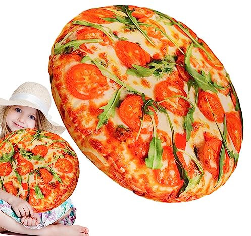Facynde Pizza-Plüsch - Kreatives -Pizza-Simulationskissen,15,7 Zoll weiches rundes Kissen für Sofa, Couch, Auto, Schlafzimmer, Wohnzimmer, Wohnheim