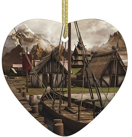 Old Viking Boat Print Personalisierte Weihnachtskugel, Keramik Weihnachten Hängende Ornament, Weihnachtsbaumschmuck für Freund Freundin Frau Xmas Geschenke