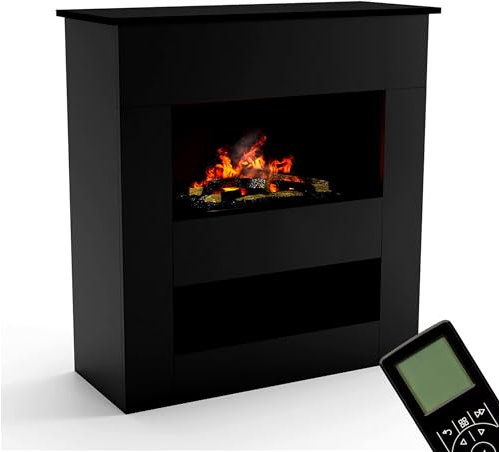 GLOW FIRE Wasserdampf Kamin BRECHT (Standkamin) - Elektrokamin mit realistischen LED 3D-Flammen, Knistereffekt & Fernbedienung, 100x110x40 cm - Opti-Myst 600 Elektro Kamin mit Holz-Deko, Schwarz