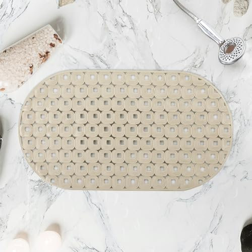LY4U Almohadilla de Ducha Ovalada Antideslizante y Resistente al Moho, Almohadilla de Bañera TPR de 39 x 70 cm, con Agujero de Drenaje, Lavable a Máquina