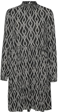 KAFFE Damen Kleid KArikka Damen Kleid Langarm Print Falten Faltenkleid Midikleid Lange Ärmel