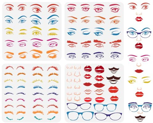 FINGERINSPIRE 4 Stück Kombination Gesichtsmerkmale Malschablone 30x30 cm Augen Nase Augenbrauen Lippen Schnurrbart Zeichenvorlage Brillenschablone Zum Malen Auf Holzwandmöbeln
