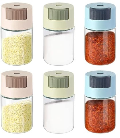 Konische Gewürzflasche für die Küche, 6 Stück Gewürzgläser Gewürzdosen Set Würzflasche mit Druckdosierung Gewürzstreuer Salz und Pfefferstreuer Konische Dewürzstreuer, Präzise 0,5 g Dosierung
