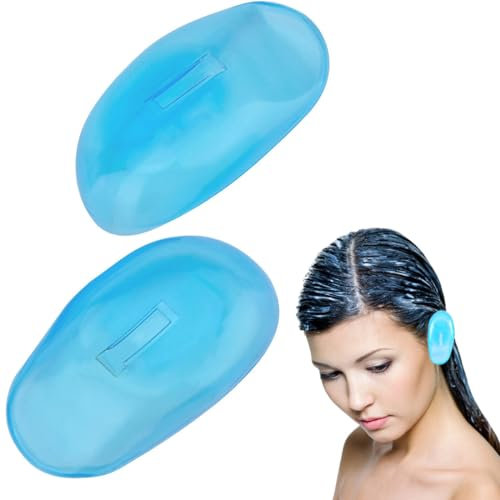EODKSE Set da 2 paraorecchie in Silicone riutilizzabili, per Proteggere Il Colore dei Capelli Durante la tintura. Impermeabili e Adatti a Uso Domestico, in Doccia, Bagno o Salone. Trasparente Blu