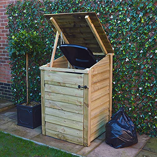 Rutland County Garden Furniture Morcott Single Bay Bin Store Outdoor Wooden Wheelie Bin Hideaways - Wheelie Bin Store - Wheelie Bin Storage Single Recycling Bin (Light Green)