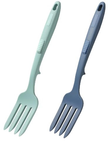 FKWKUW 2 Piezas Tenedor De Cocina Silicona Flexibles Resistente Al Calor Multifuncional Antiadherente Tenedor De Mezclar para Utensilios De Cocina Revolver Mezclar Hacer Puré (Lago Azul, Azul O