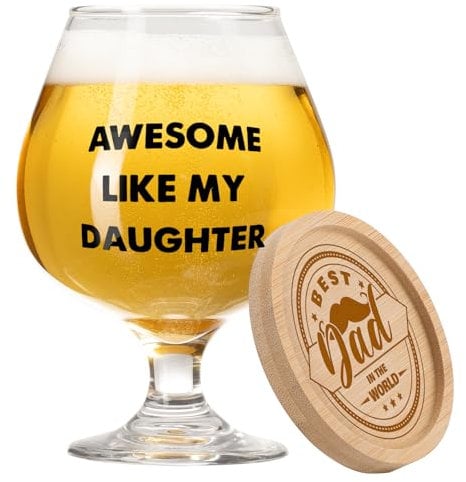 Blumuze Dad Gifts, 510ml Beer Glass with Coaster Birthday Gifts for Dad, Father Day Christmas Presents for Daddy from Daughter, Beer Gift for Men