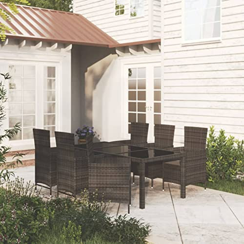 NITCA Polyrattan Gartenmöbelset Garten Sitzgruppe 7 Personen Rattanmöbel Rattan Essgruppe Gartentisch und 7 Gartenstühle Rattan Sitzgruppe Gartenset Polyrattanmöbel 190 cm Tischlänge Schwarz