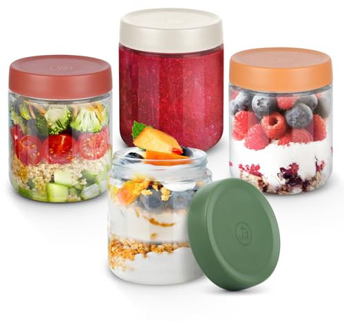 LWMTT Tarros de Cristal,4Pcs Botellas de Cristal con Tapa, Tarros de Avena Nocturna de 500 ml (4)