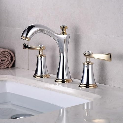 ZYCDP Robinet Lavabo 3 Trous Robinet de Lavabo de Salle de Bain à 2 Poignées Mitigeur Salle de Bain Laiton, Chrome