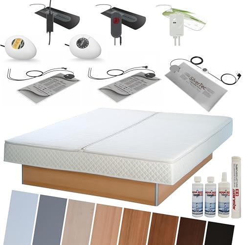 Wasserbett KOMPLETT Bett Softside DUAL mit Podest/Sockel – hochwertiges Doppelbett mit Wasserbettmatratzen & Komfortausstattung – inkl. Pflegeset & Befüllschlauch – für gesunden Schlaf – 200x200 cm F6