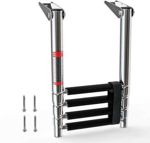 LUISLADDERS Boat Ladder 4 Step Folding for Fishing Boat, 900 lbs Capacity 316 Stainless Steel Dock Ladder Extension for Lake Flip Up, Telescoping Swimming Pool Ladder for Boat, Yacht, Pond