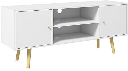HOMCOM Mobile TV 55 max con 2 Armadietti con Ante e 2 Ripiani Aperti, Consolle TV in Legno e Truciolato, 120x34x50 cm, Bianco