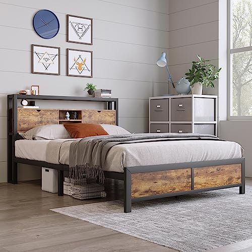 Rtopsu Metallbett Doppelbett 140x200 cm mit Stauraum Kopfteil, Stauraum unterm Bett, Bettgestell mit Metall Lattenrost, Stauraumbett, Jugendbett, Metall, Schwarz, Ohne Matratze