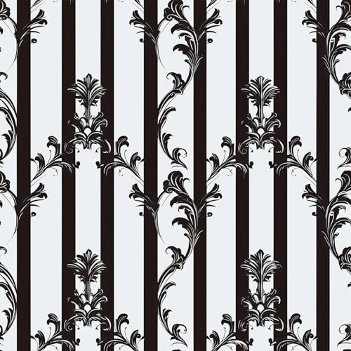 FLFK Black and White Striped Wallpaper Peel and Stick 40cm x 325cm | Gray-White Vintage Wallpaper Self Adhesive Waterproof for Bathroom Bedroom Accent Wall Decor