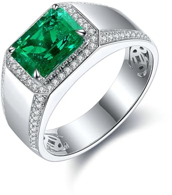 Bishilin Ring mit Smaragd Stein, Herren Ringe Weißgold 750 mit 3ct Smaragd Siegelring Verlobungsring Nickelfrei für Männer Größe52-66