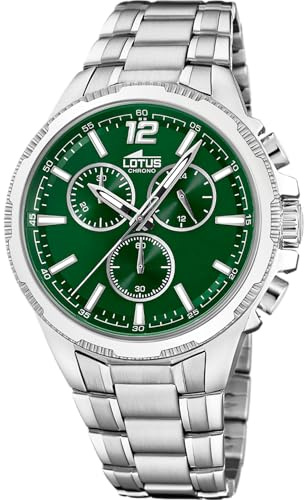 LOTUS Reloj Hombre Analógico de Acero Inoxidable 316l Plateado | Movimiento de Cuarzo, Cronógrafo, Cristal Mineral de Alta Resistencia, Resistente al Agua 10 ATM 18991/3 Chrono