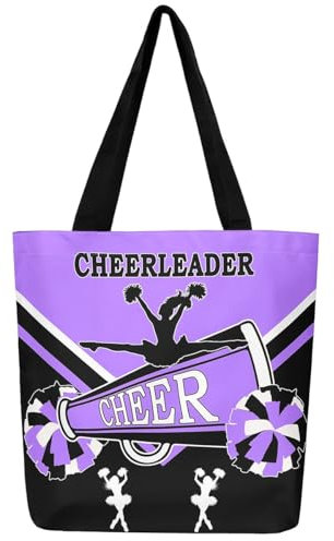 Homewish Cheerleading Einkaufstasche Nette Cheerleader Leinwand Tasche, Schwarz Und Lila Lebensmitteltasche Tänzerin Prinzessin Leinwand Tote Bag, Cheerleading Tanz Make-Up Tasche