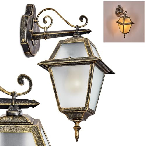 HOFSTEIN Außenwandleuchte Fornelos, Außenwandlampe aus Metall/Glas in Schwarz/Gold/Weiß, Wandleuchte außen im Vintage/Antik/Landhaus-Design, Garten, Außenbereich, Terrasse, Hof, Haustür, E27, IP44