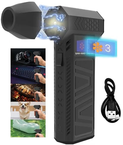 Jet Dry Blower, 130000RPM Air Blower 52M/S Turbo Jet Fan Handheld Brushless Motor Violent Turbo Fan Wireless Electric Air Duster 3 Gear with LED Lighting, for Keyboard, PC, Car and Home Cleaning