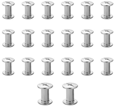 CANGCANG 20 Juegos Remaches Tornillo Encuadernacion,M5*10mm Remaches Para Cuero,Remaches De Tornillo,Para Decoración De Cuero,Tornillo Chicago Remache paraLibros, Collares, Correas(Plateado)