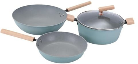 NNYCC Juego de ollas y sartenes de 4 Uds., Utensilios de Cocina antiadherentes, Juego de Cocina de Granito, Juego de ollas y sartenes con Placa de inducción, sin PFOS ni PFOA,Azul