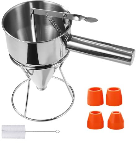 Entonnoir a Piston,600ml Entonnoir de Cuisson de en Acier Inoxydable Avec Support, Brosse de Nettoyage et 4 Buses de Remplacement, pour les Desserts