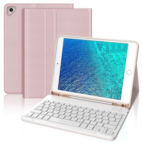 SENGBIRCH Teclado para iPad 6 Generación 9.7, Bluetooth Desmontable, Funda Teclado Español Ñ Magnética para iPad 6a Gen 2018/5a Gen 2017/Pro 9.7 2016/Air 2 2014 y Air 1 2013, Rosa